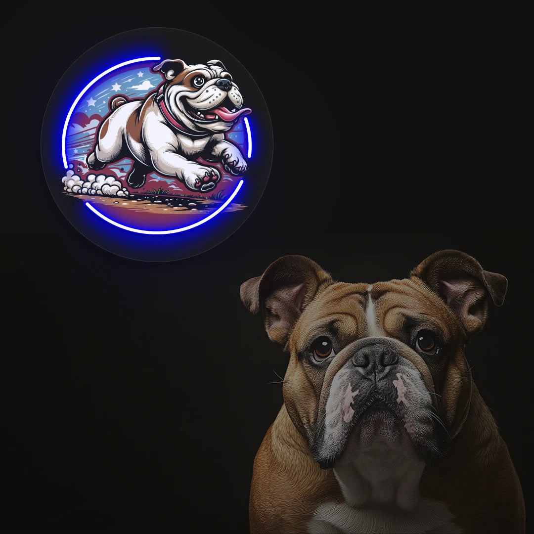 Zoomies Bulldog Run Neon Artwork in Blue color 
