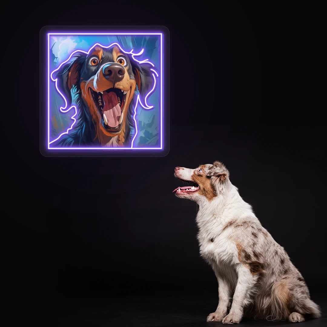 Happy Australian Shepherd Portrait Neon Artwork In purple Color