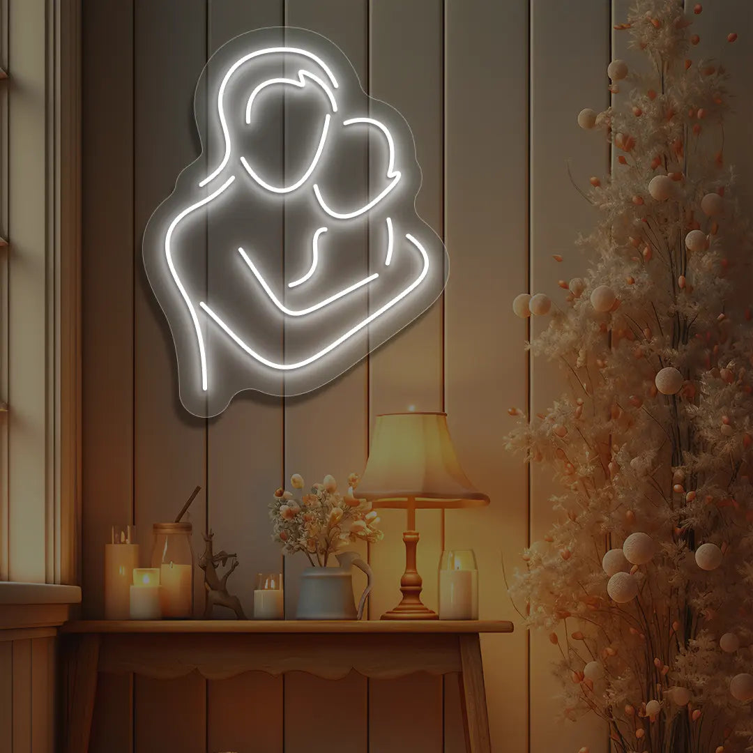 white mamas hug neon sign mounted on a wall