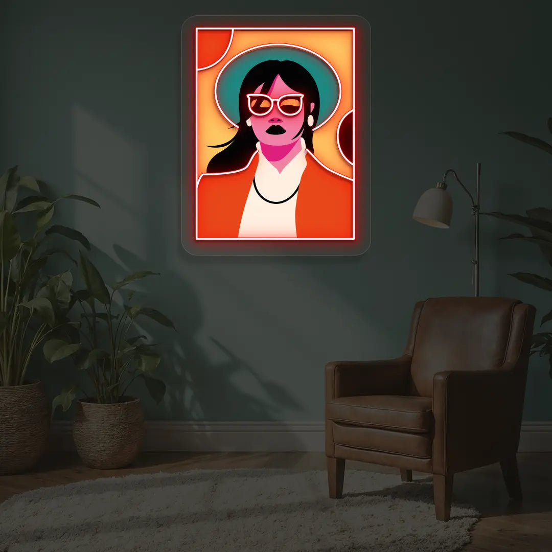 Pop Art Women Neon Artwork in Red color