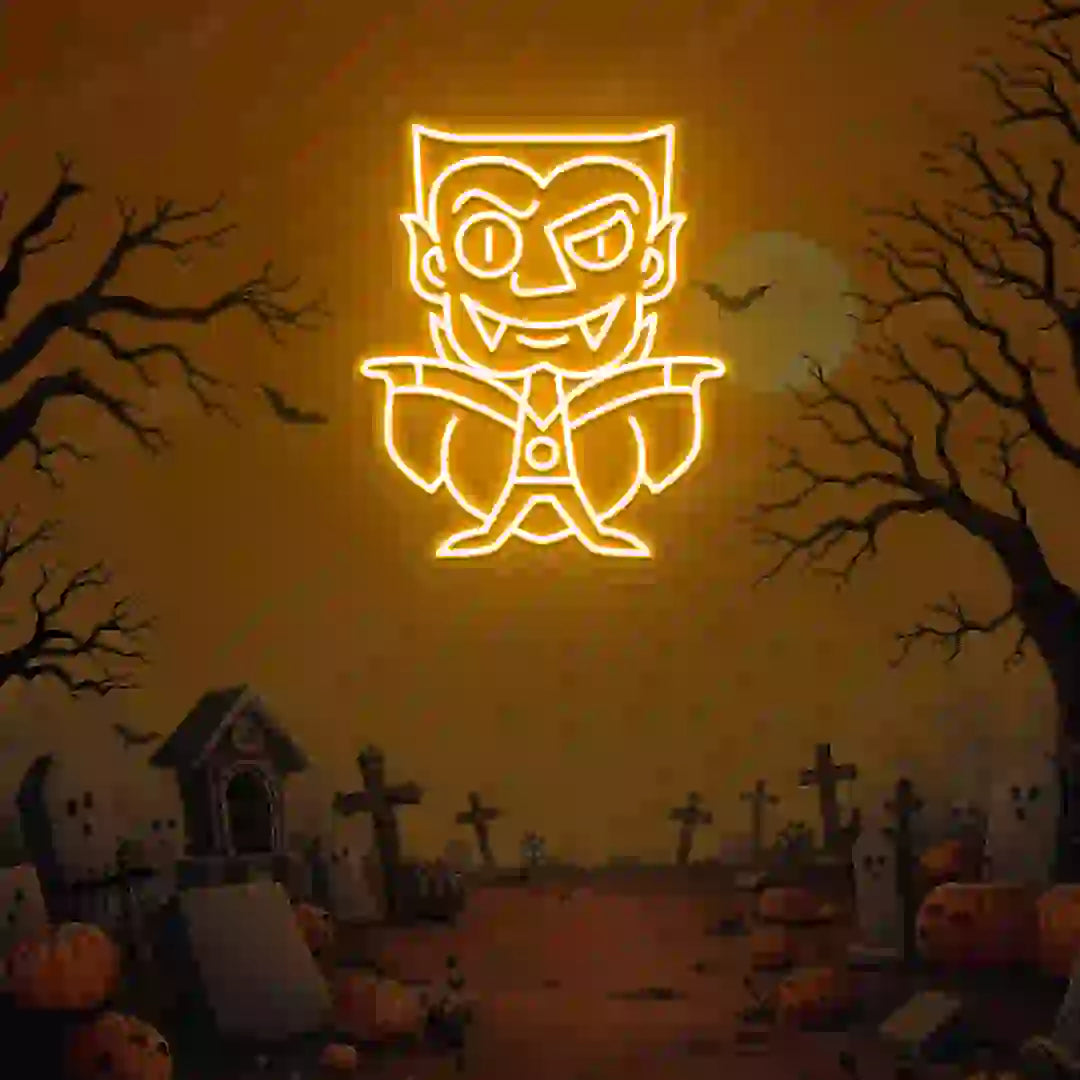 Chibi Vampire Neon Sign | Orange