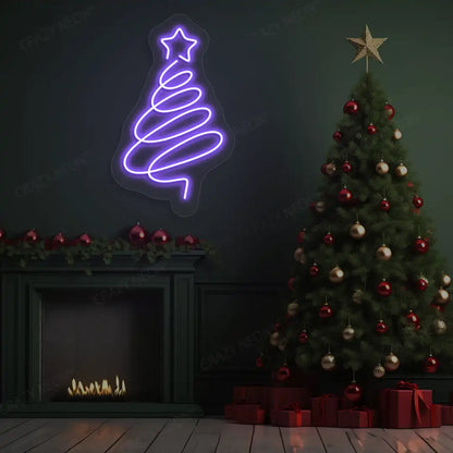 Spiral Christmas Tree Neon Sign | Purple