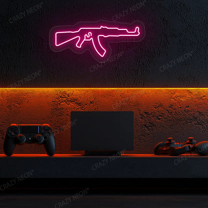 AKM Gaming Gun Neon Sign in Pink Color