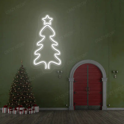 Festive Winter Tree Neon Sign | White