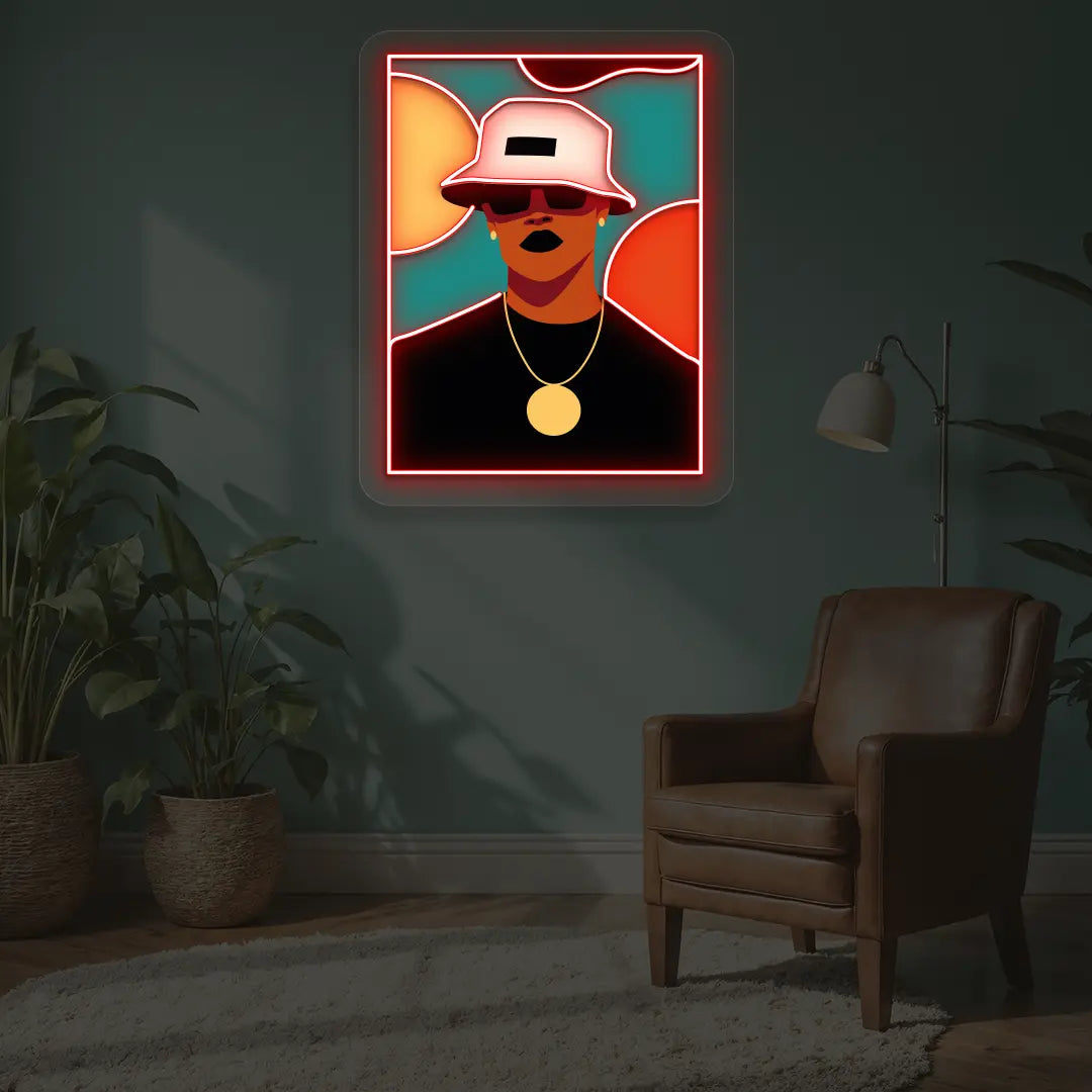 Bucket Hat Pop Neon Artwork in Red Color