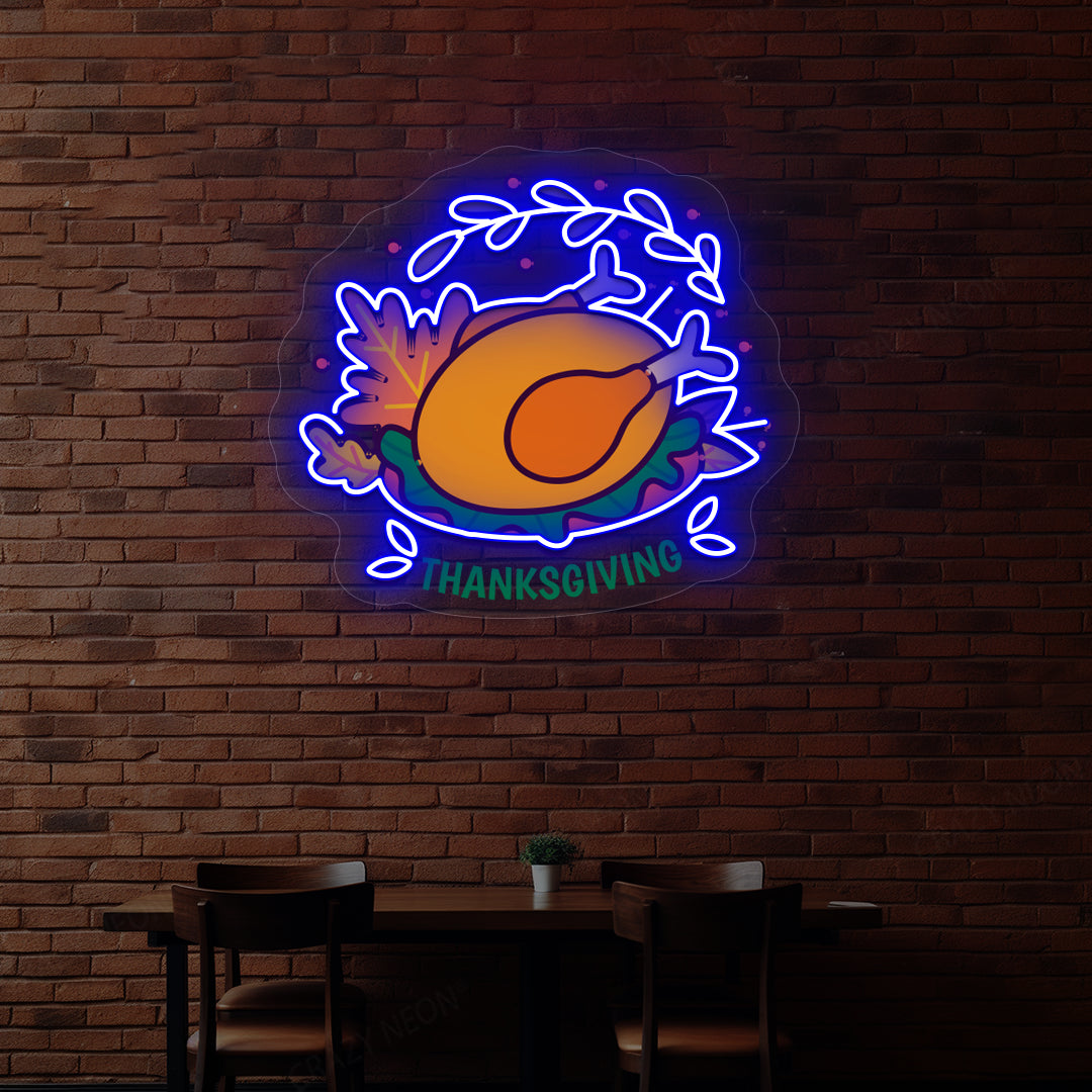 Thanksgiving roast turkey neon sign in blue
