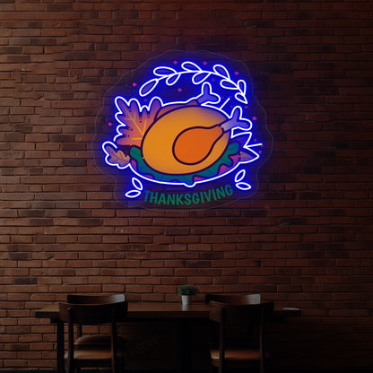 Thanksgiving roast turkey neon sign in blue