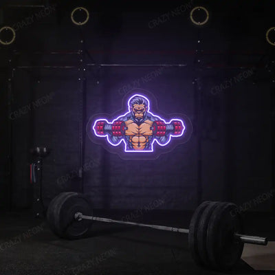 purple monkey workout gym neon artwork mounted on a wall