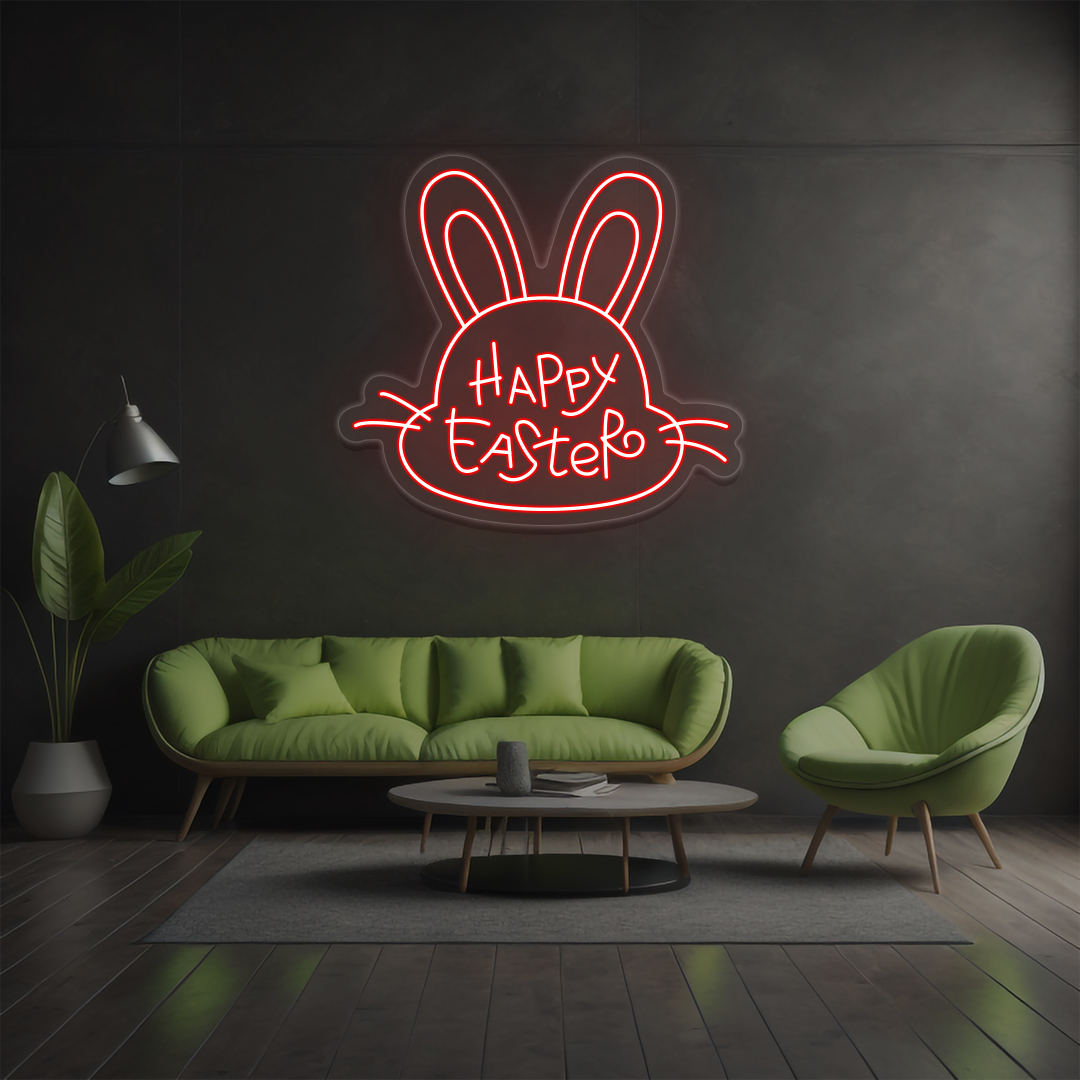 Happy Easter Bunny Face Neon Sign