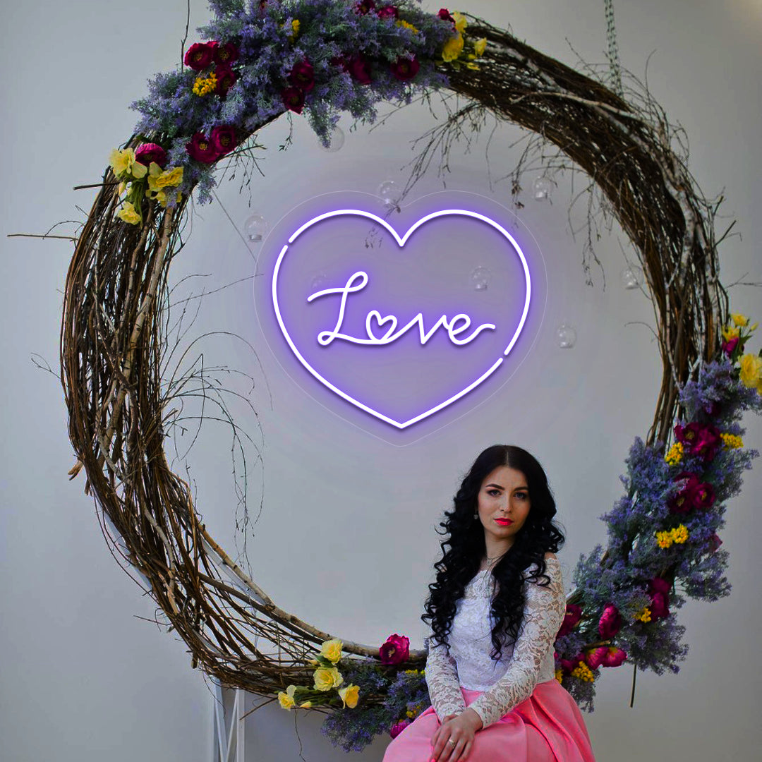 Heartfelt Love Neon Sign in Purple color