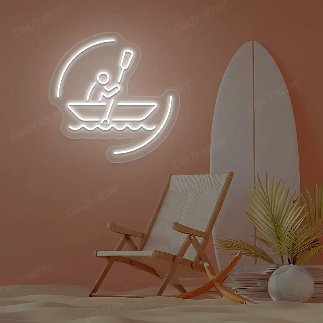 white solo rowing boat neon sign mounted on a wall