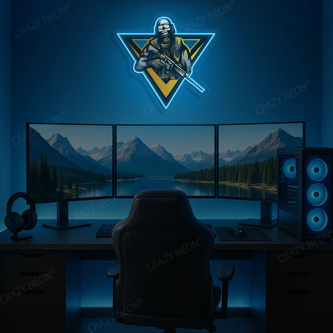Sniper Skull Gamer Neon Artwork in Iceblue color