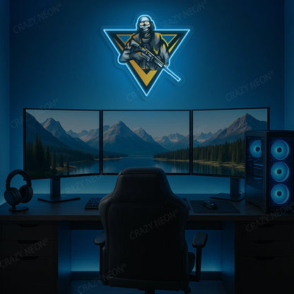 Sniper Skull Gamer Neon Artwork in Iceblue color