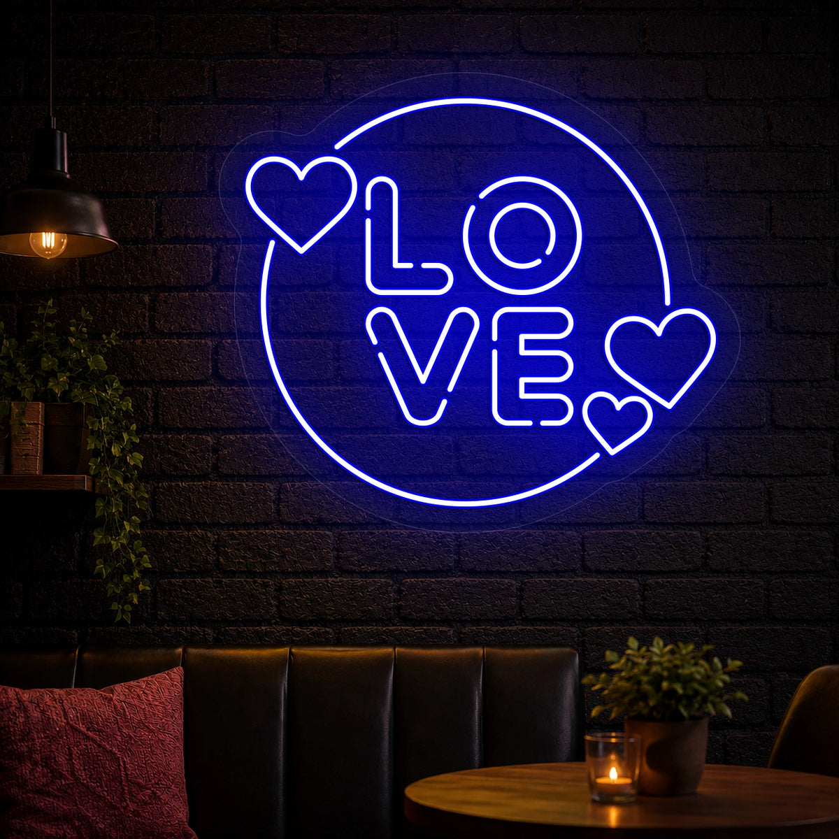 Circle of Love Neon Sign in Blue color