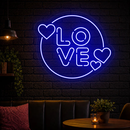 Circle of Love Neon Sign in Blue color
