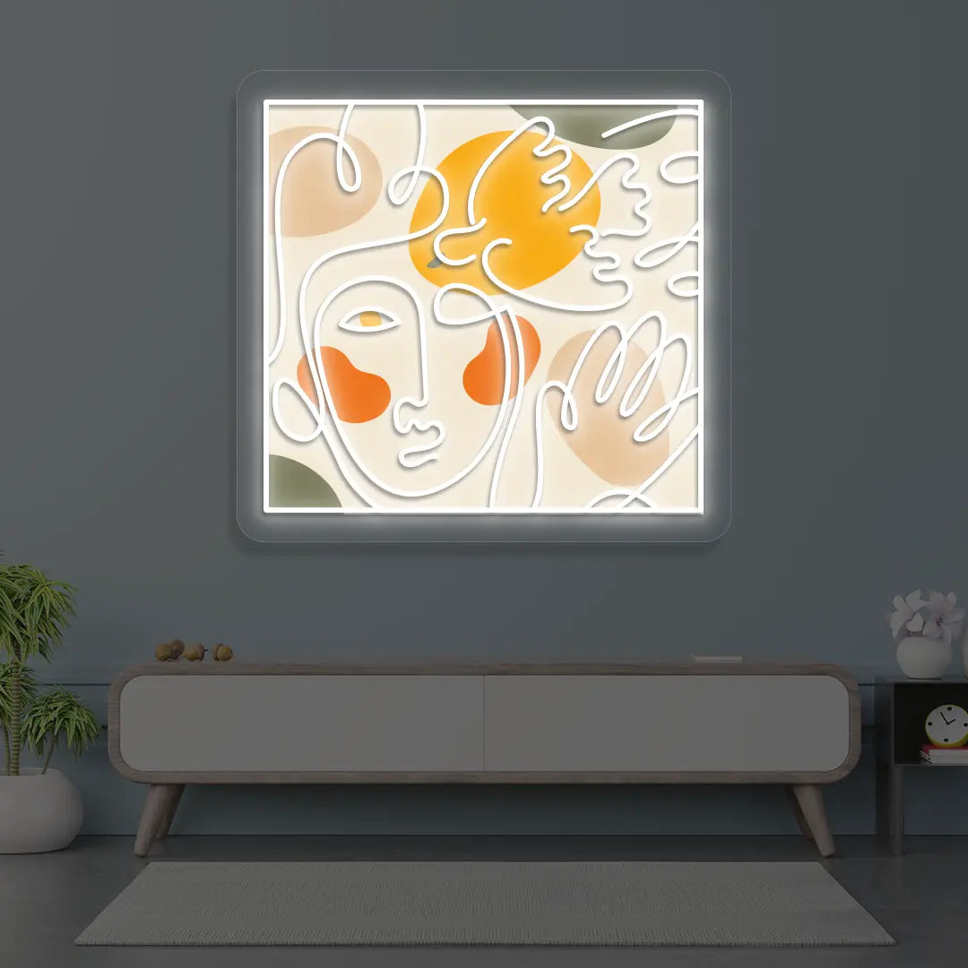 Abstract Face Neon Artwork Sign in White Color