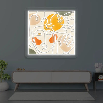 Abstract Face Neon Artwork Sign in White Color