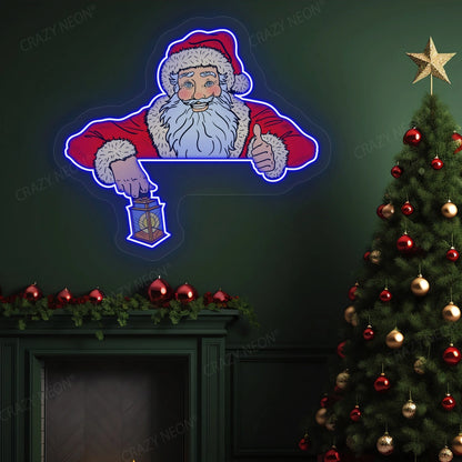 Santa Claus With Lamp Neon Artwork | Blue