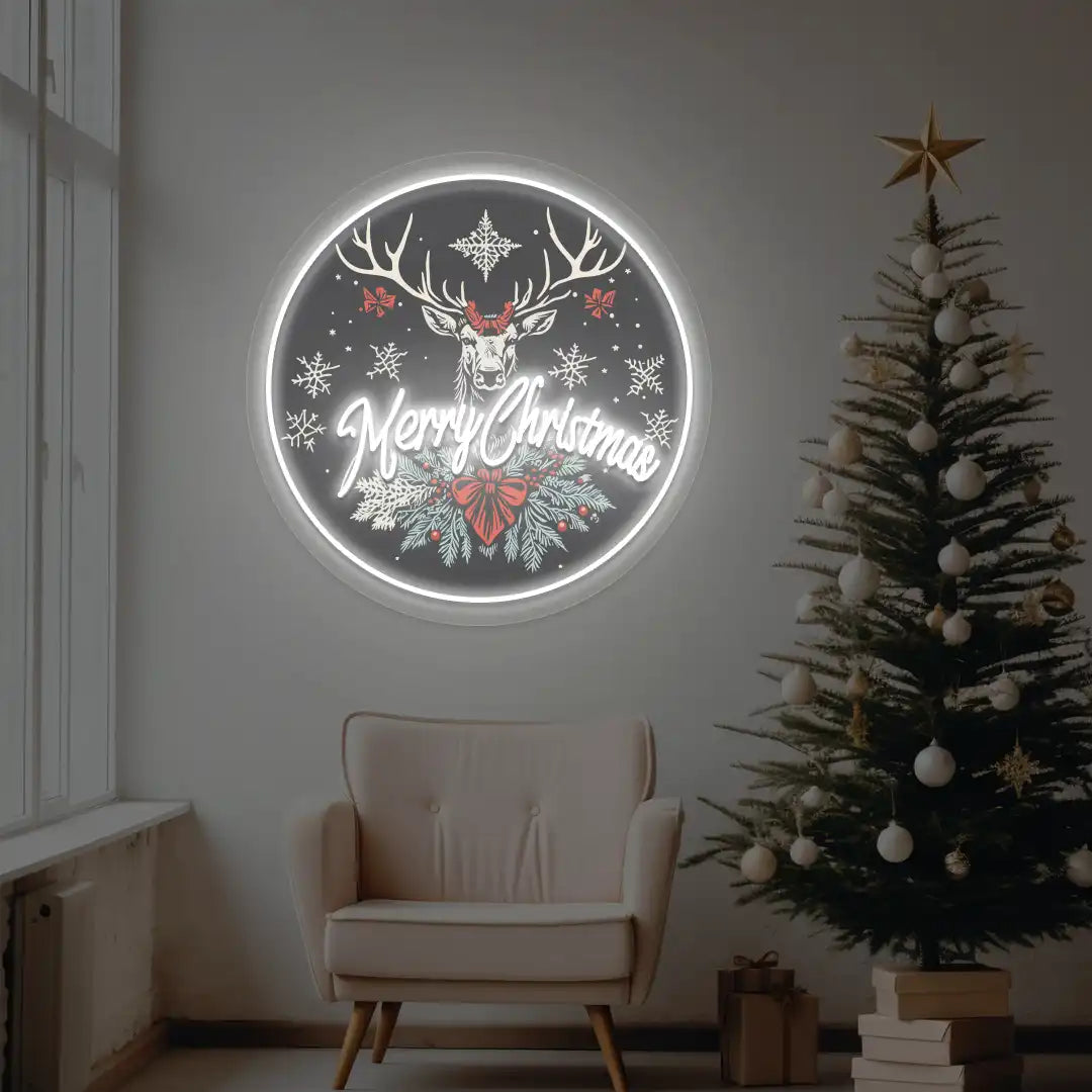 Reindeer Glow Christmas Decor Neon Artwork | White