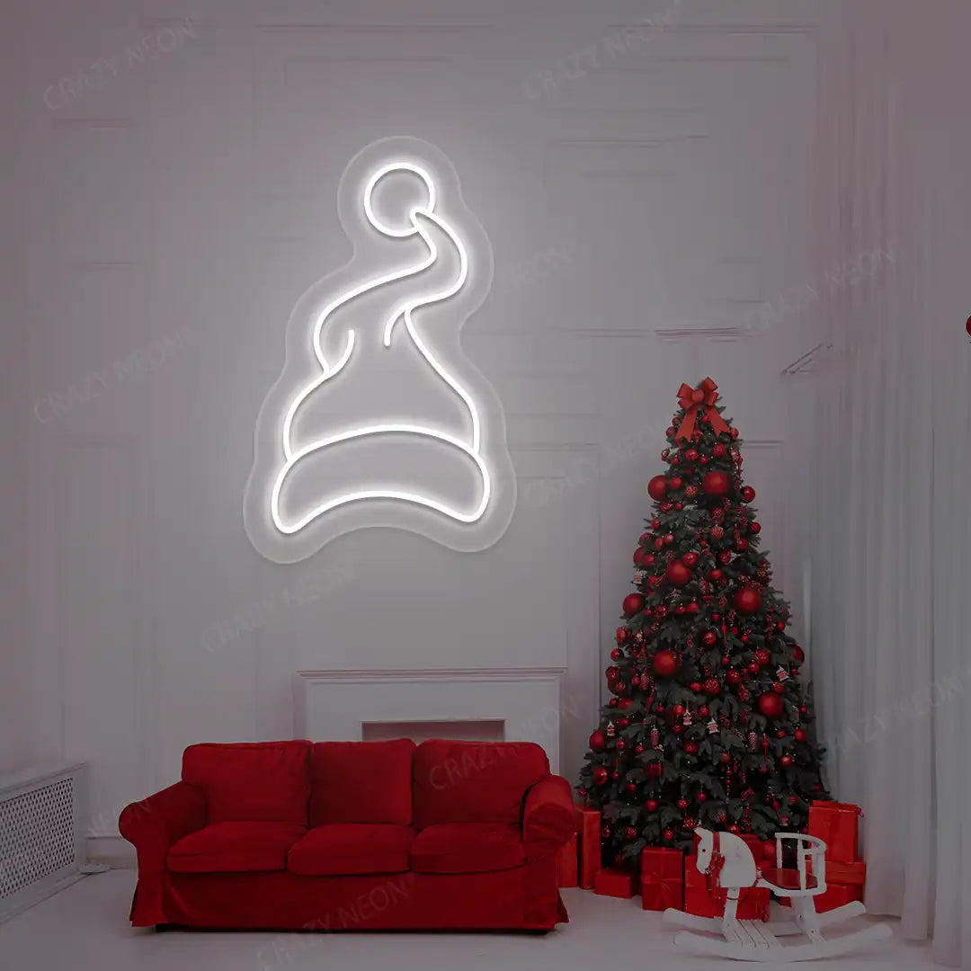 Santa Hat Neon Sign | White