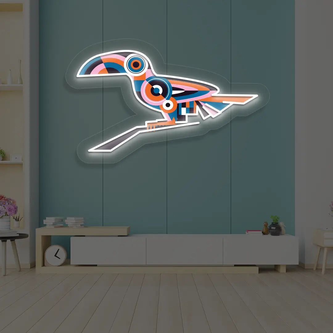 Toucan Harmony Abstract Neon Artwork Sign in White Color