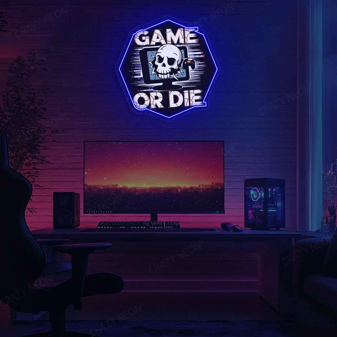 Game Or Die Neon Artwork in Blue color