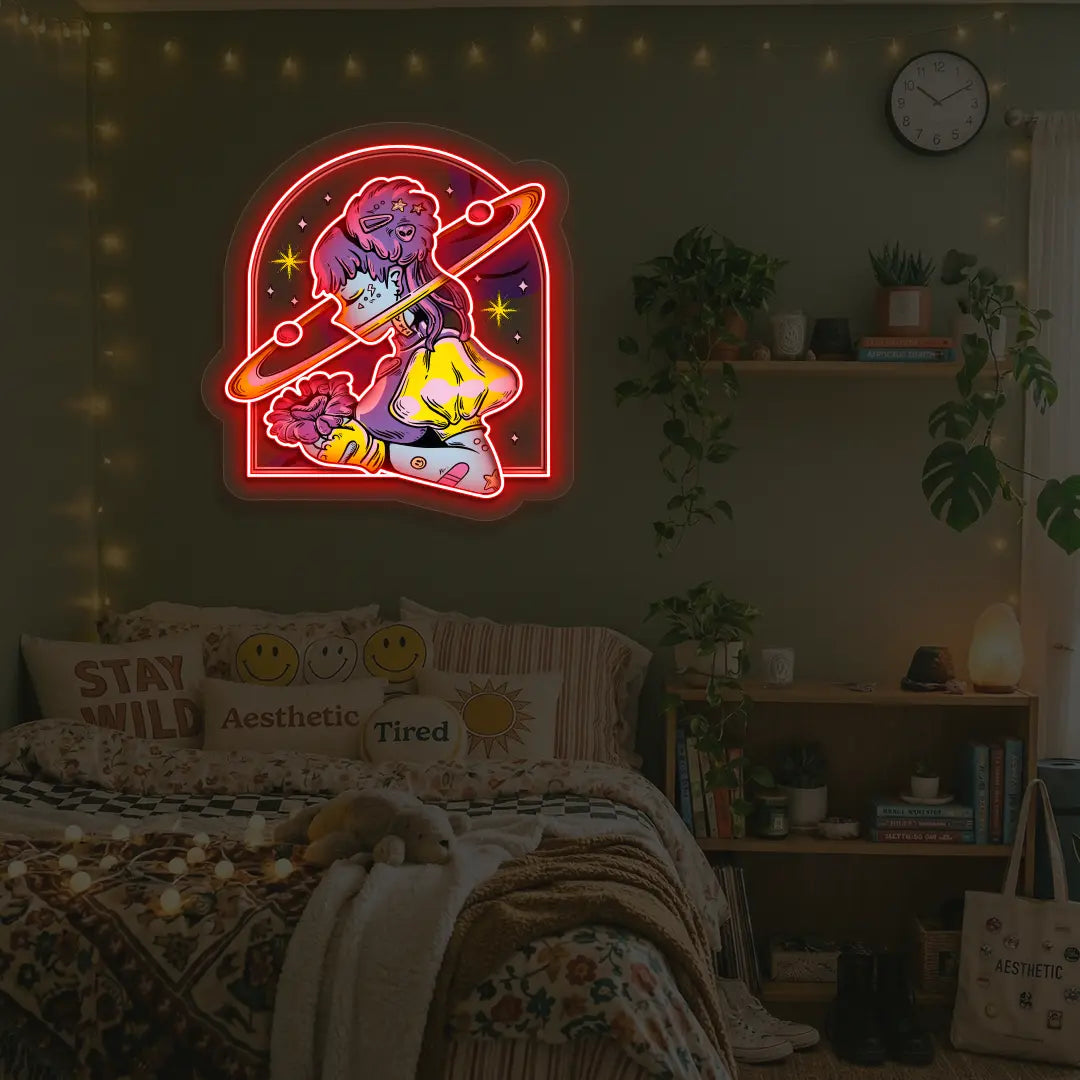 Galactic Girl Neon Artwork n Red Color