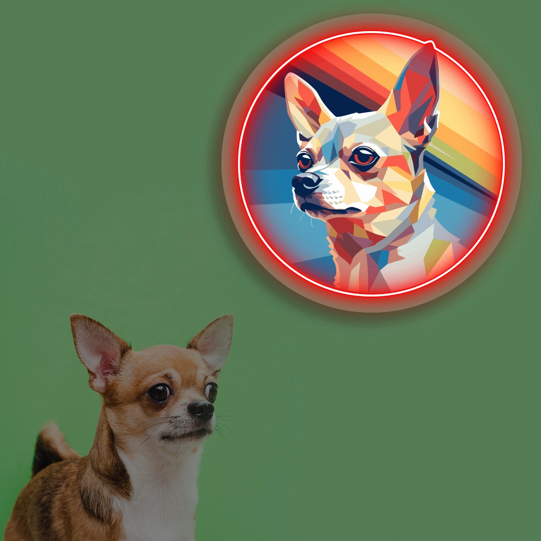 Retro Portrait Chihuahua Neon Artwork in Red Color
