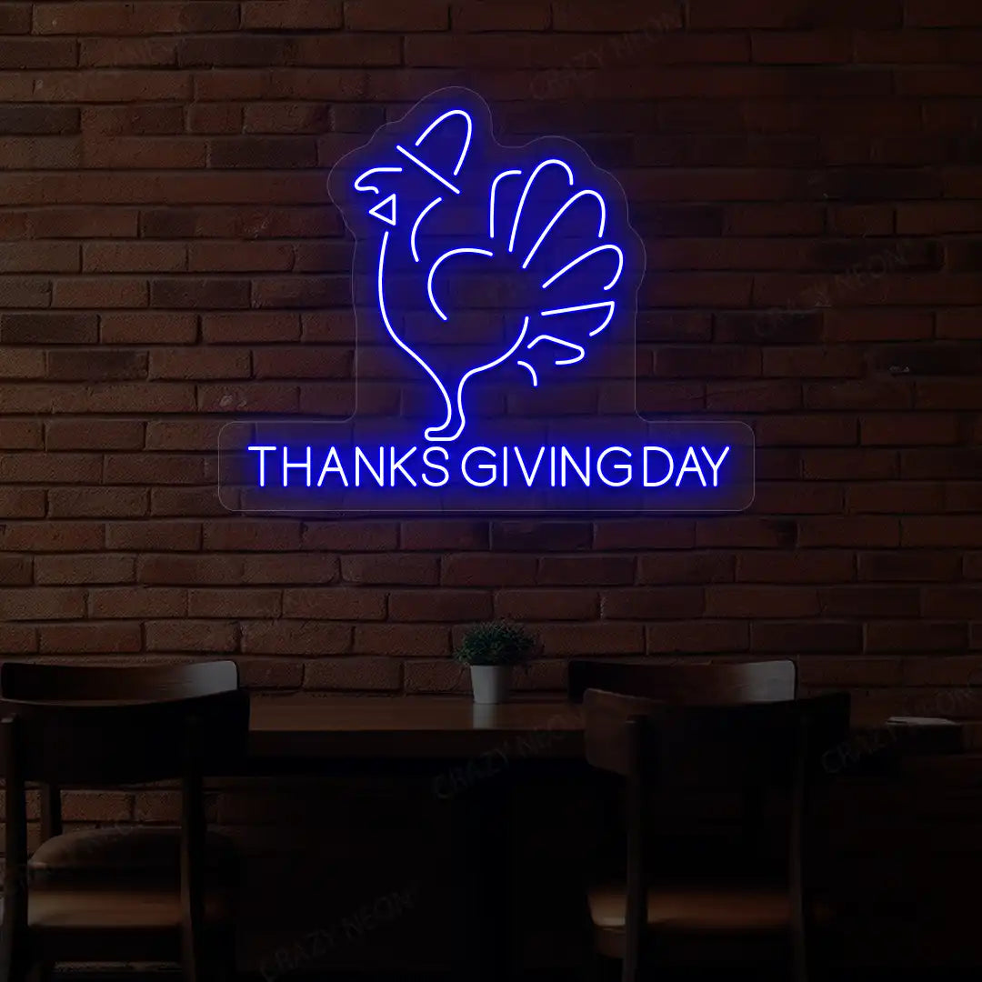 Thanksgiving day turkey neon Sign in blue