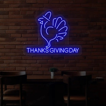 Thanksgiving day turkey neon Sign in blue