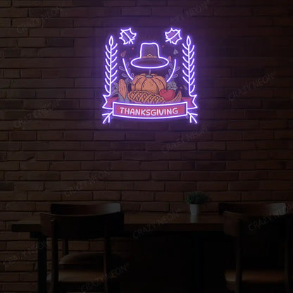 Thanksgiving feast neon sign in purple