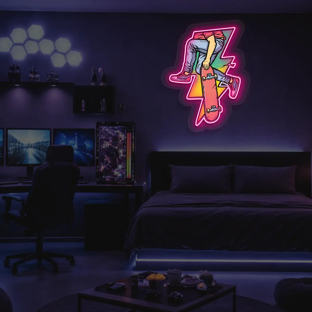 Skate Bolt Neon Artwork in Pink color