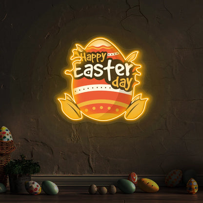 Happy Easter Day Egg Neon Artwork in Orange color