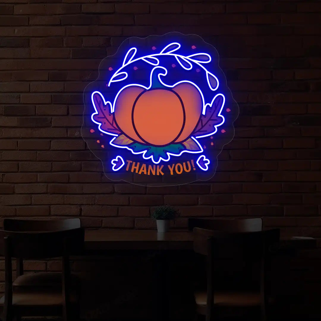 Pumpkin thank you neon sign in blue