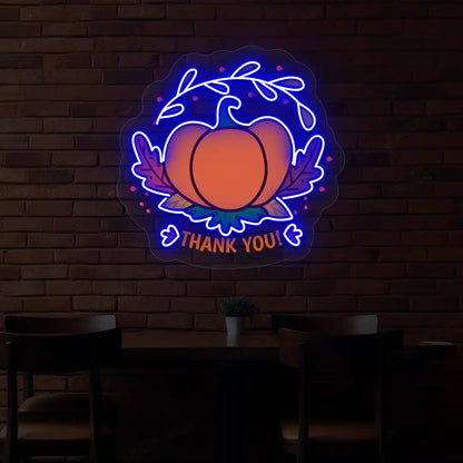 Pumpkin thank you neon sign in blue