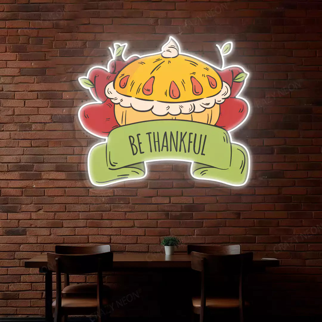 Be thankful apple pie neon sign in white