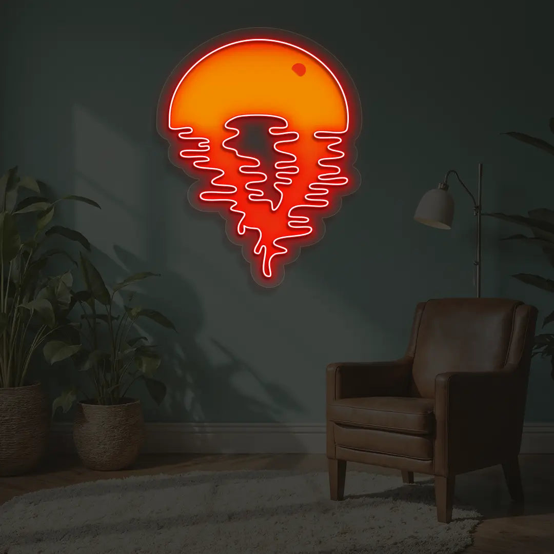 Sunset Beach Vibes Neon Artwork in Red Color