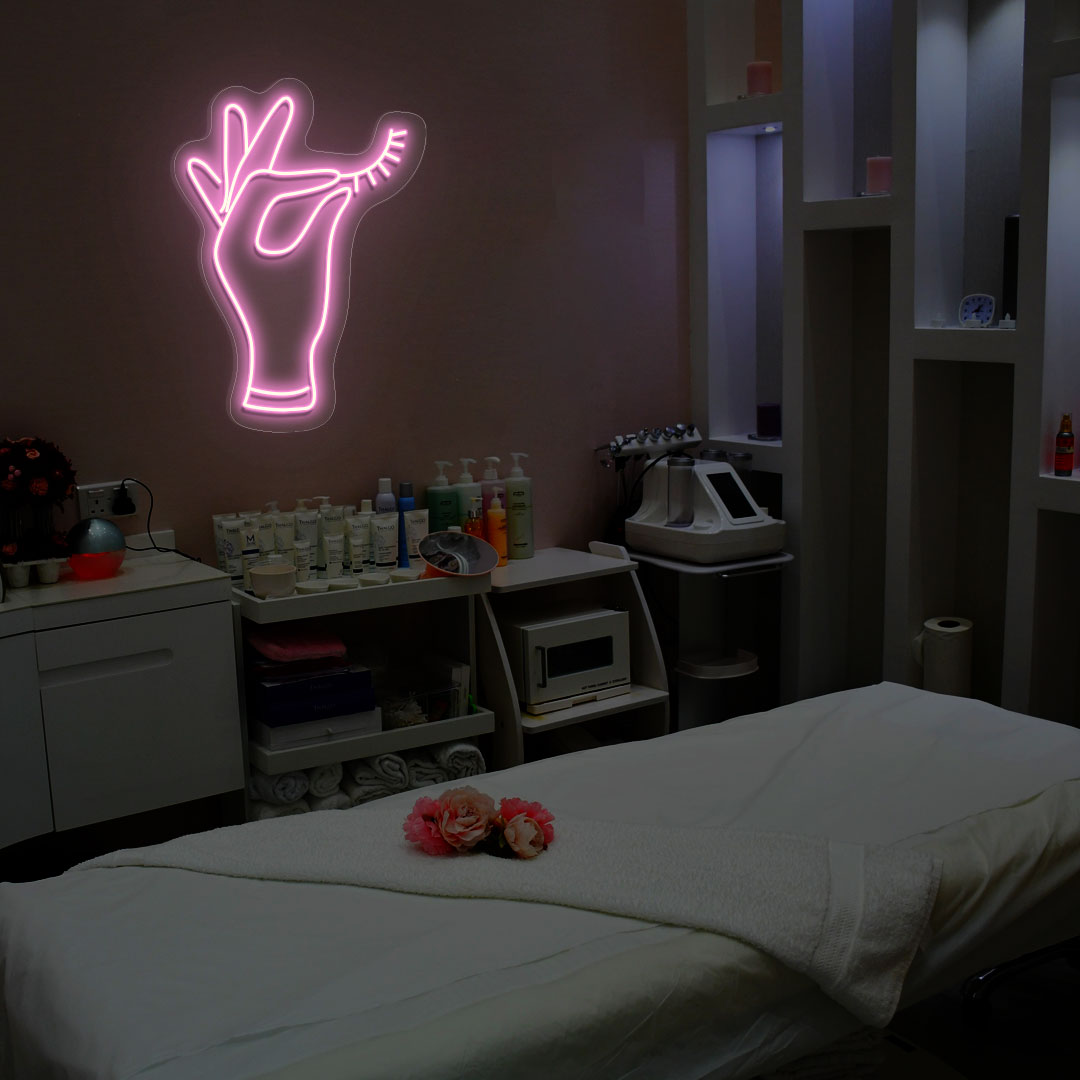 Hand Holding Eyelash Neon Sign | CNUS013090 | Pink