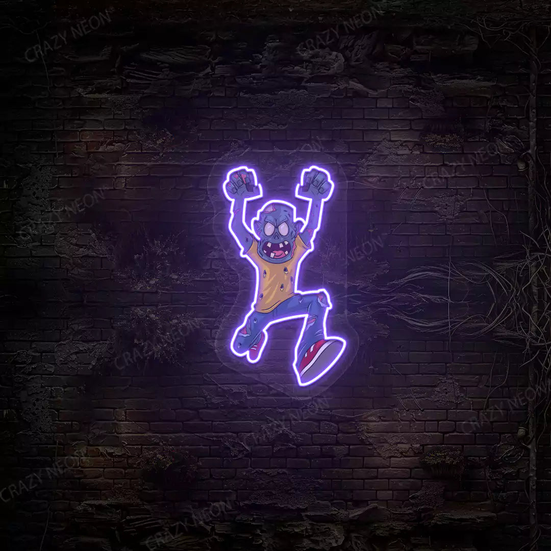 Angry Zombie Attack Neon Artwork | Purple