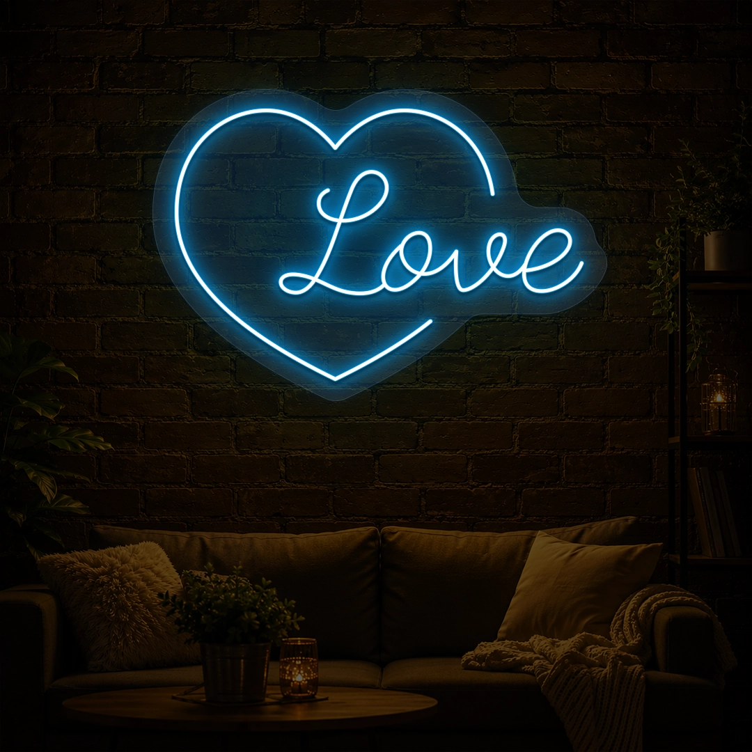 Heart of Love Neon Sign in Iceblue color