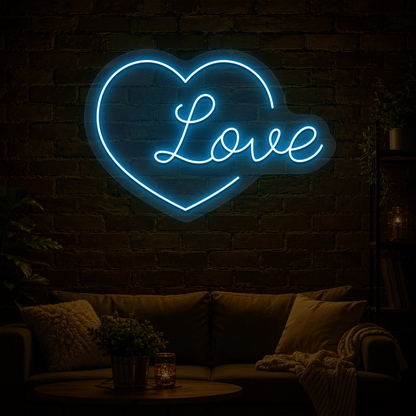 Heart of Love Neon Sign in Iceblue color