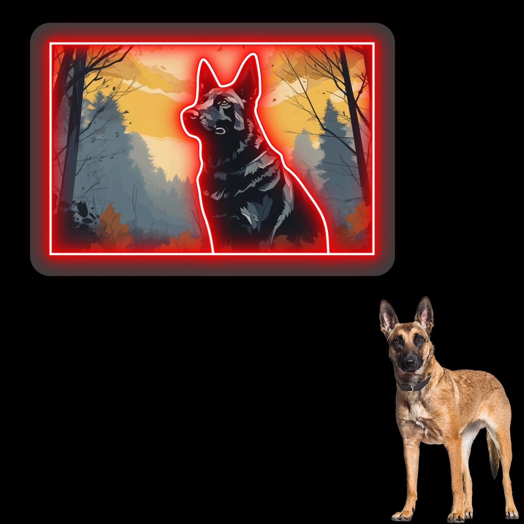 Misty Woods German Shepherd Neon Artwork in Red LED