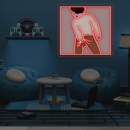 Scratching A** Neon Artwork in Red Color
