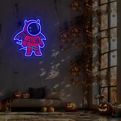 Devil Astronaut Neon Artwork | Blue