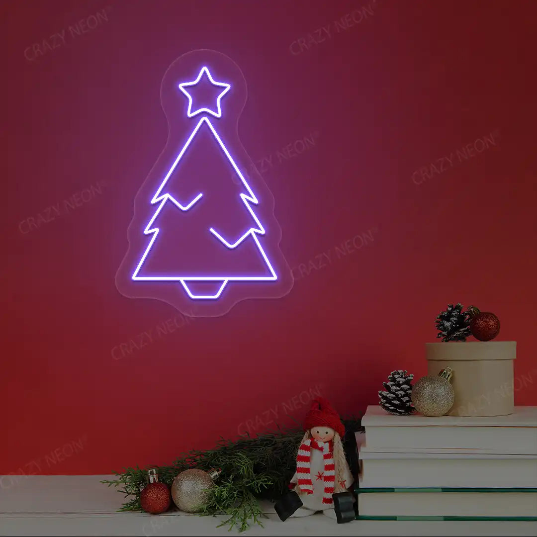 Star-Top Minimal Christmas Tree Neon Sign | Purple