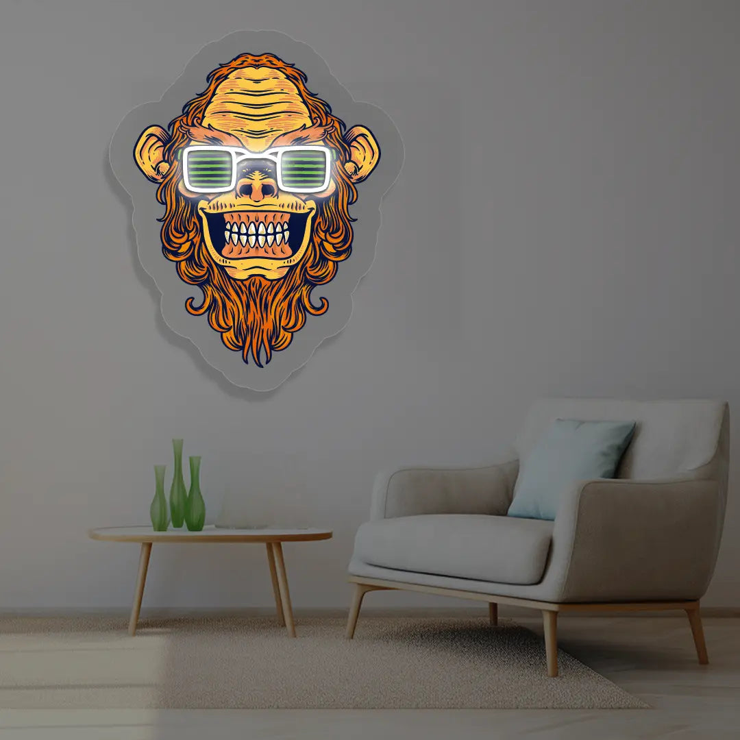 Funky Chimp Neon Artwork in White color