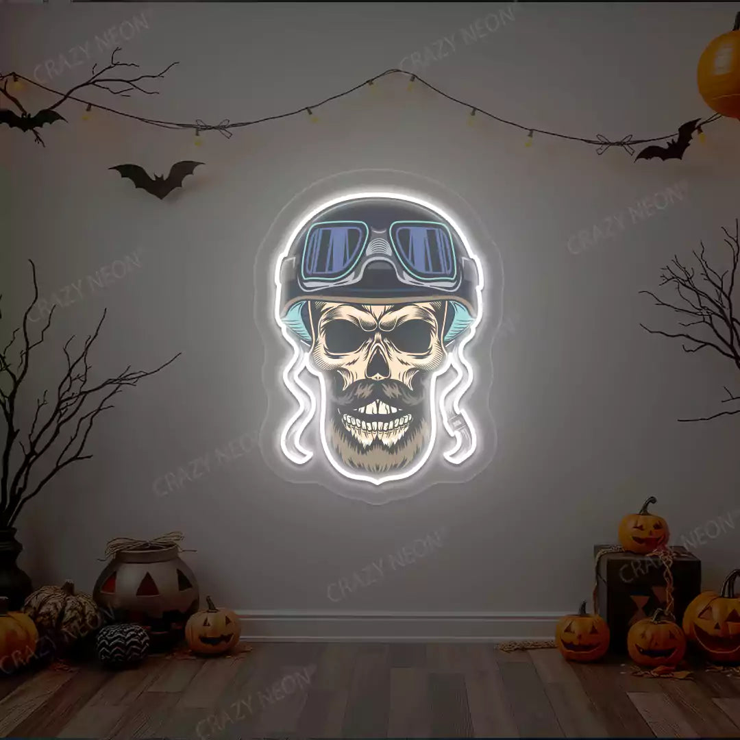Aviator Skull Neon Artwork | Warmwhite