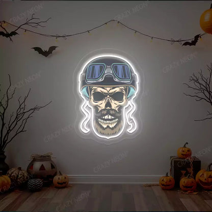 Aviator Skull Neon Artwork | Warmwhite