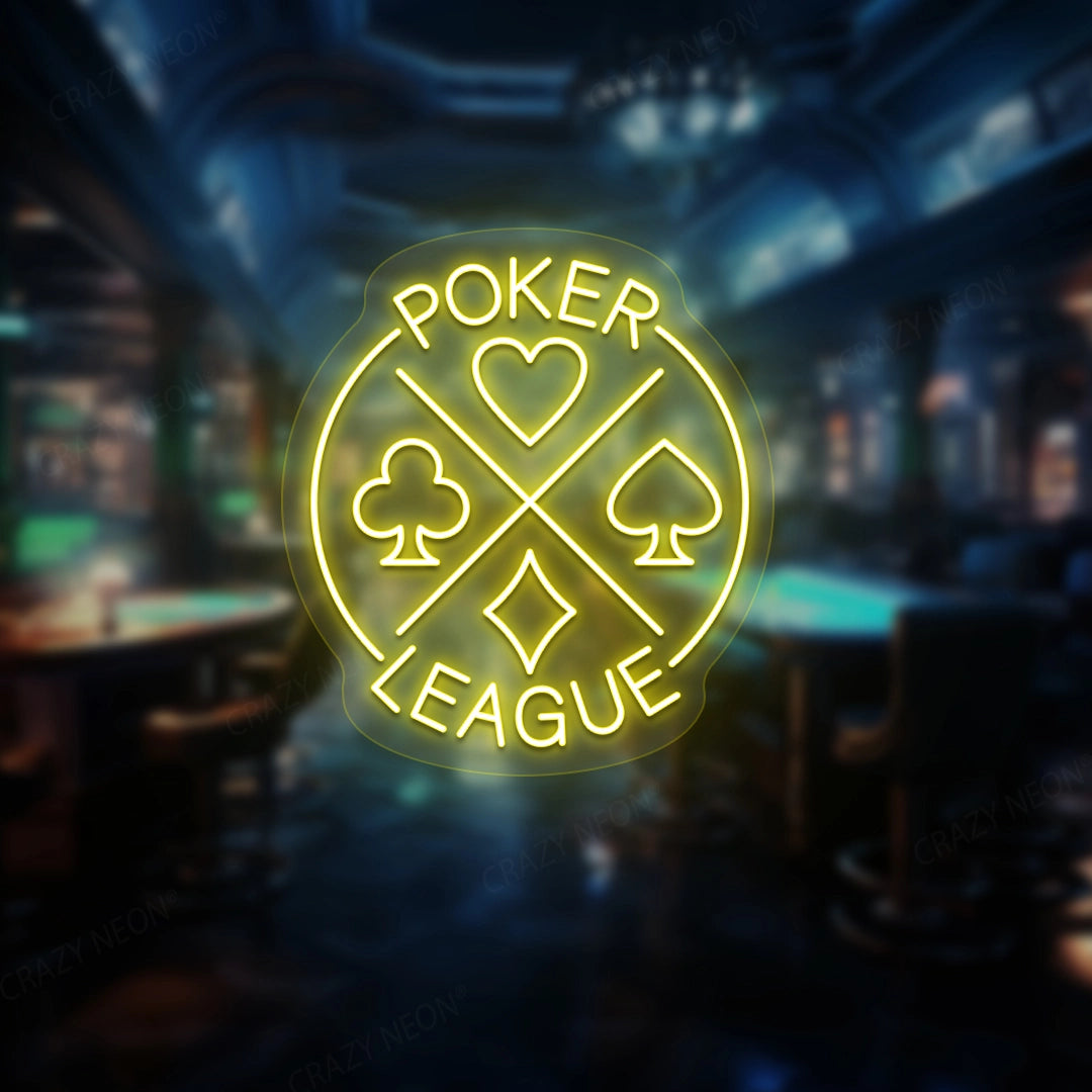 Poker League Neon Sign | Yellow