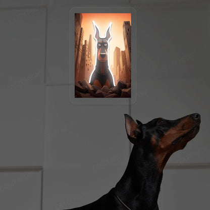 Apocalypse Guardian Doberman Neon Artwork in White color